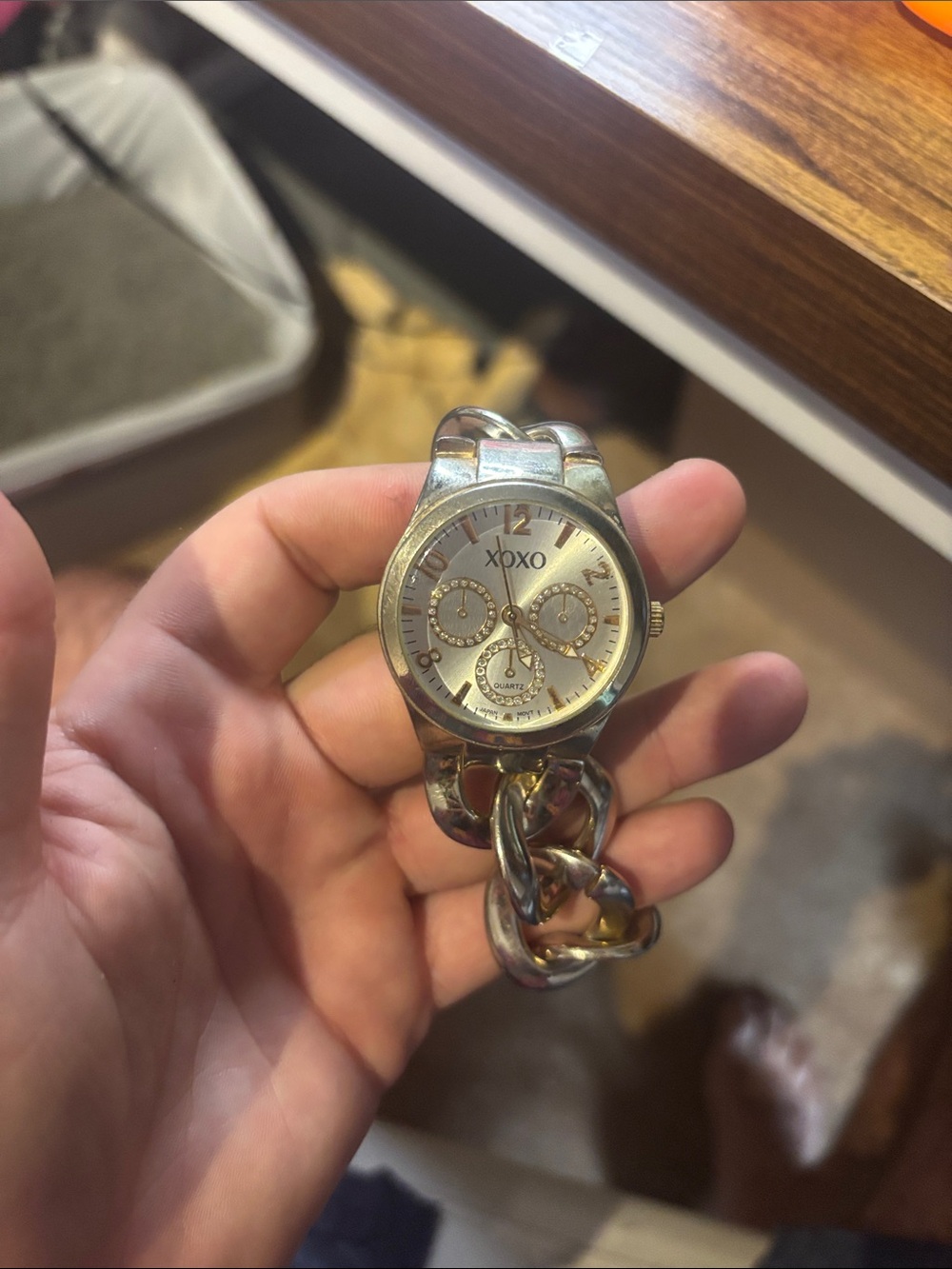 XOXO Silver-Tone Chain Link Women's Watch with Gold Accents